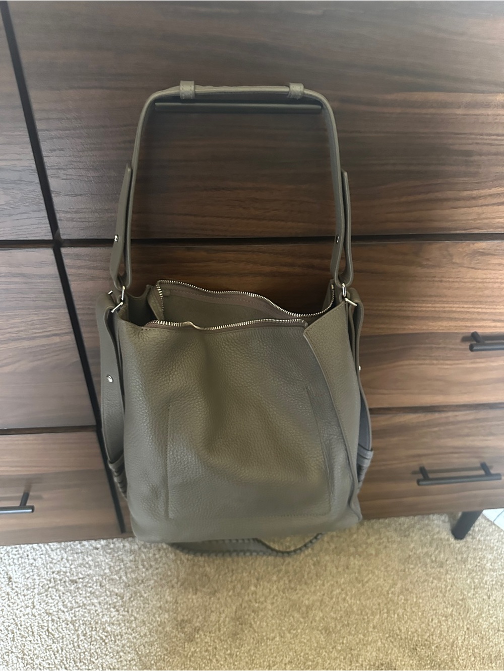 All saints Leather Shoulder Tote Bag in grey